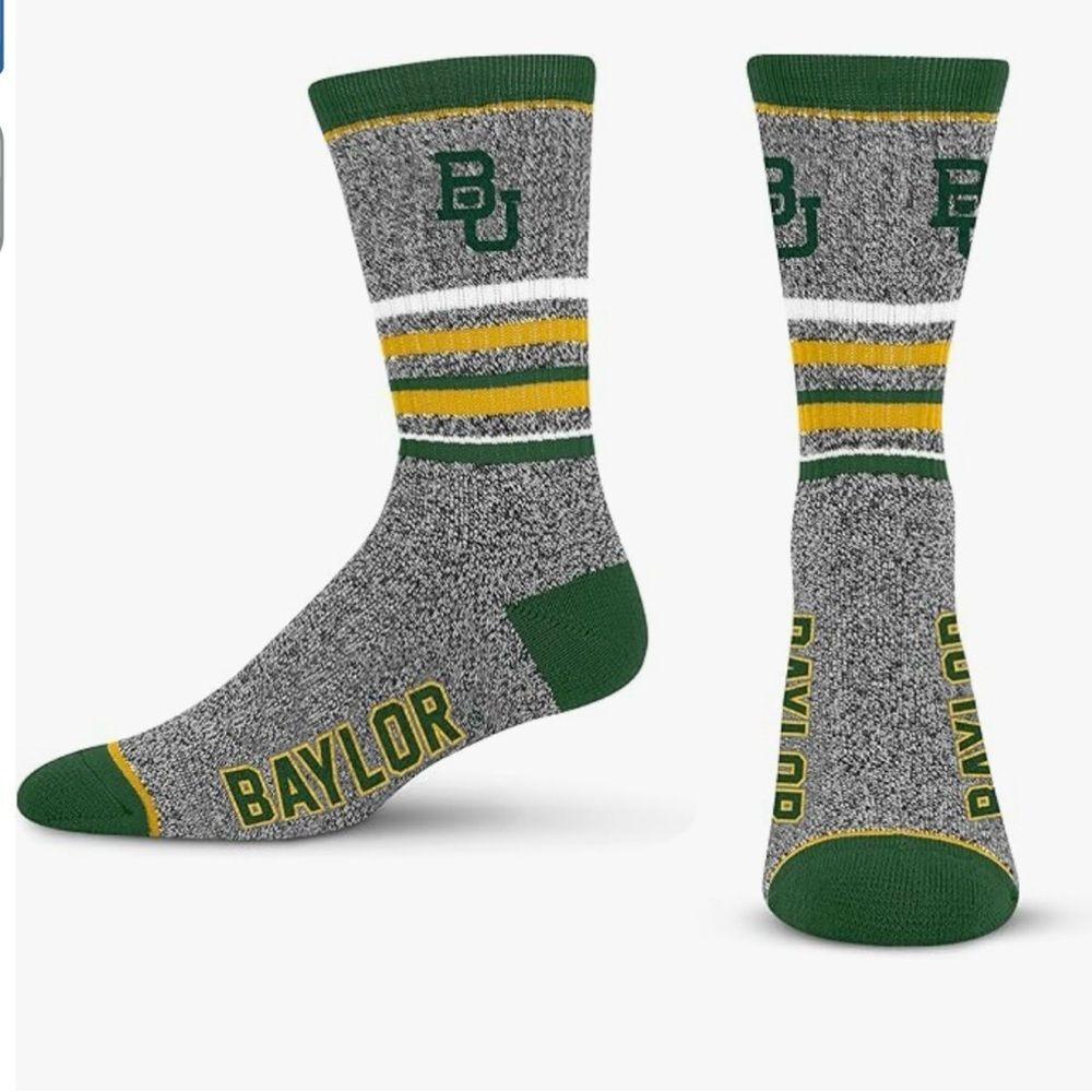 BAYLOR BEARS 5-Star Got Marbled Gray NCAA Team Crew Socks Green Gold Mens Large
